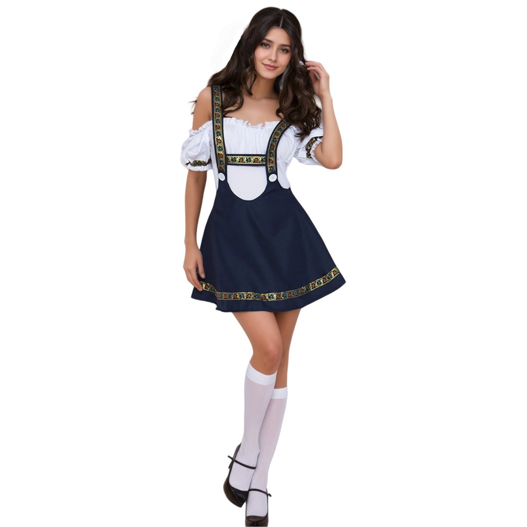 Traditional Oktoberfest Dirndl Dress Costume Womens Embroidered Trim Outfit